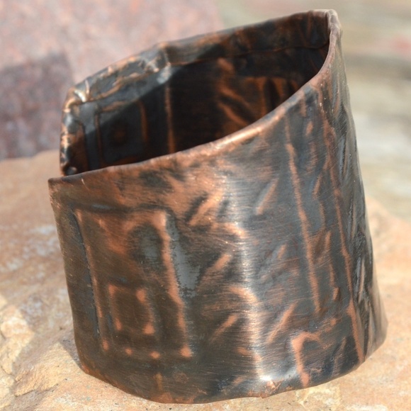 Solid Copper Armor Industrial Cuff Bracelet Unisex Gladiator Patina Spartan - Picture 5 of 7